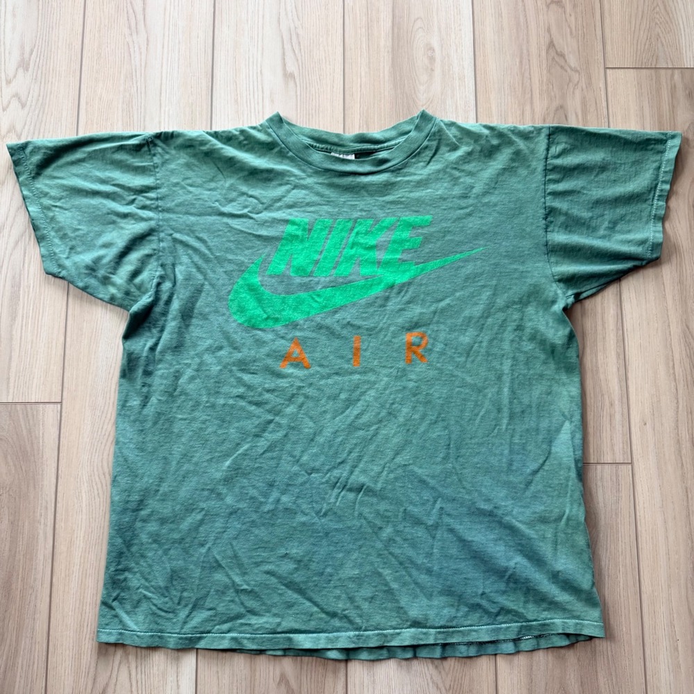 1990s Vintage Nike Air T-Shirt Mens Large Green Dyed Single Stitch Made in USA
